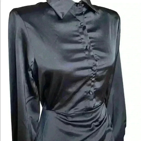 Ebony Silky Satin Maxi Dress with Side Slit - Picture 3 of 3